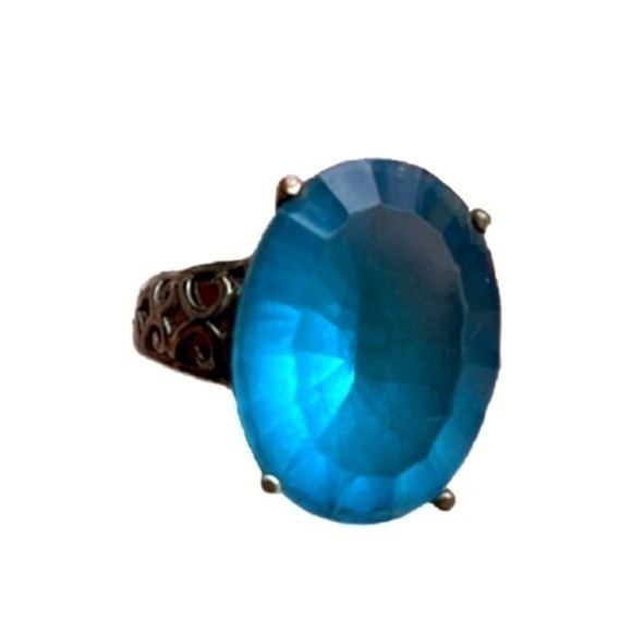 Vintage HUGE Blue Topaz and 925 Sterling Silver Ring, Boho Chunky Cocktail - Picture 5 of 12